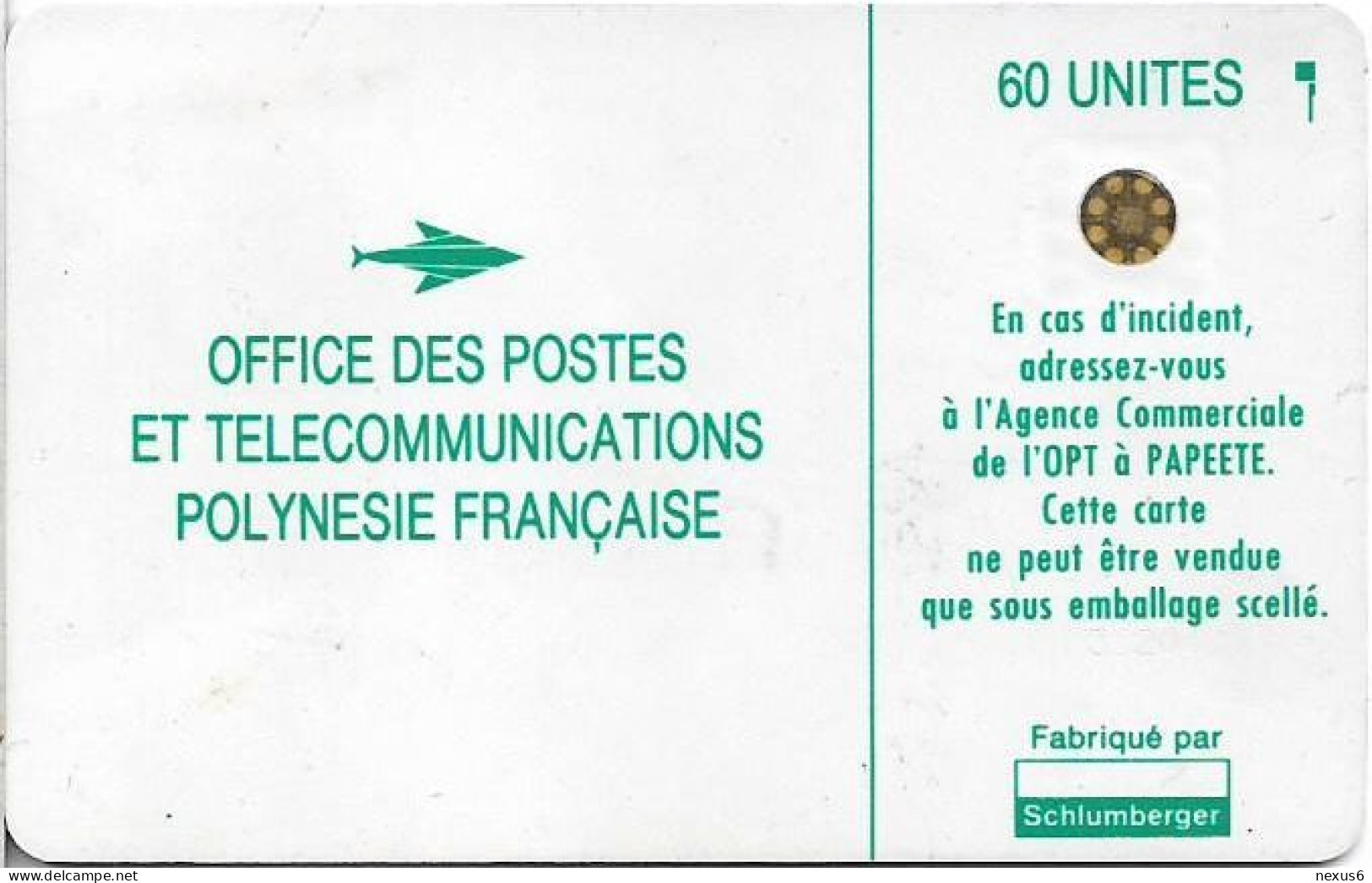 French Polynesia - OPT - Vahiné Green - SC4 SB, Cn. 36206 Small Laser 7mm , 60Units, 90.000ex, Used - Polynésie Française