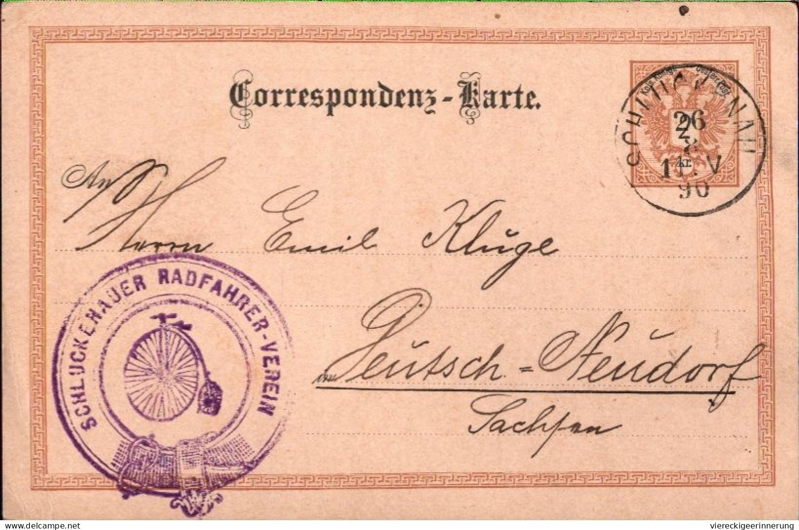 ! 1890 Alte Ganzsache Aus Schluckenau Vom Radfahrer Verein, Hochrad, Bicycle - Ciclismo