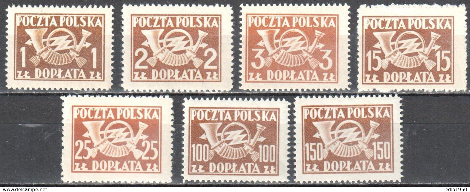 Poland 1949 - Postage Due - Mi.104-13A - 7v - MNH(**) - Strafport