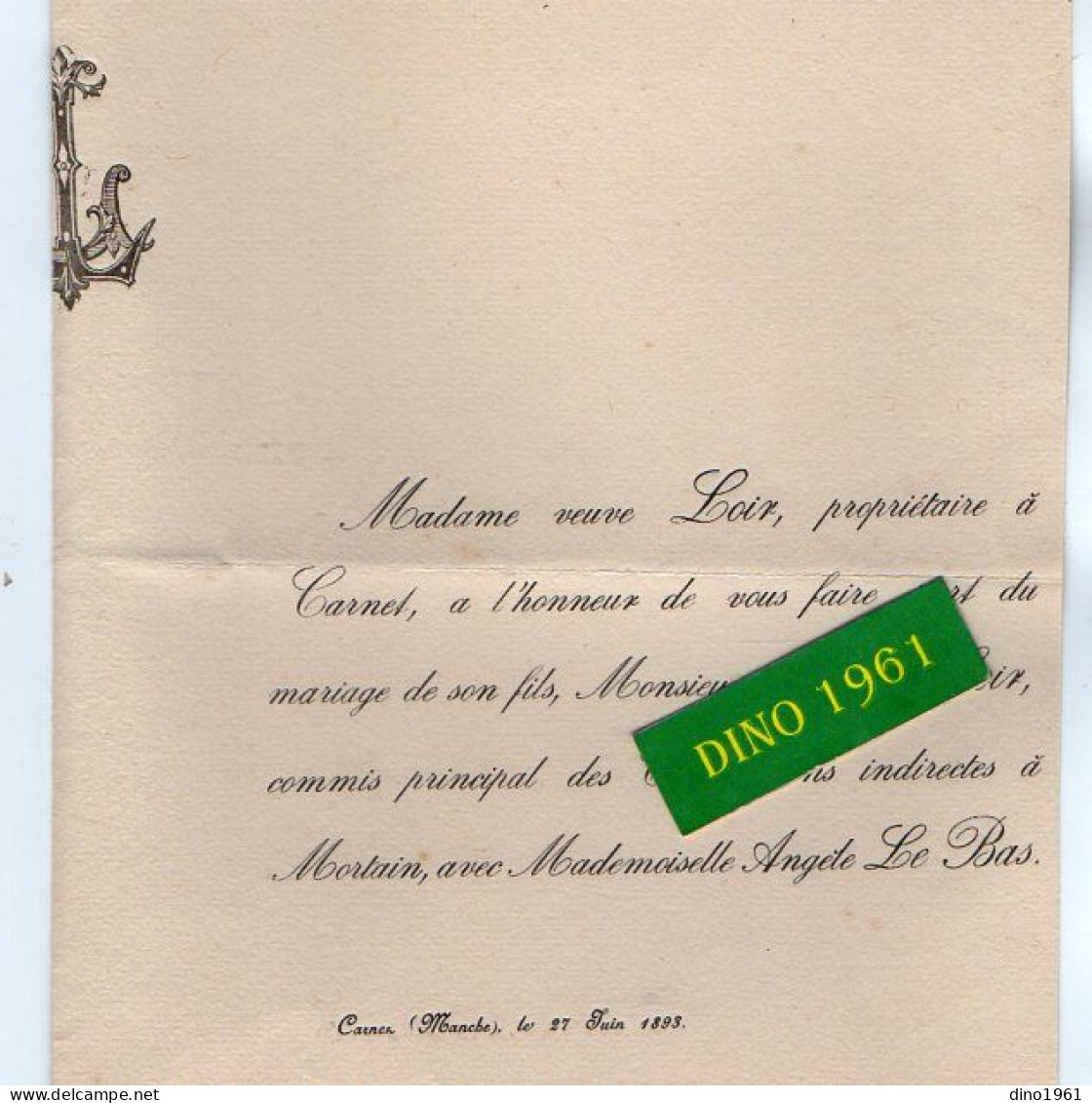VP21.792 - NOTRE DAME DE TOUCHET X CARNET 1893 - Faire - Part De Mariage De Mr ARMAND LOIR Avec Melle Angèle LE BAS - Boda