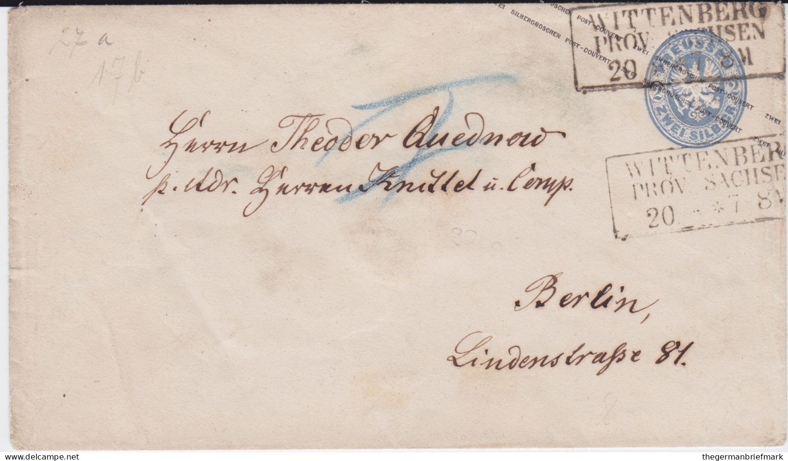 Preußen Ganzsache U 27 A Ra3 Wittenberg N Berlin Ca 1867 - Entiers Postaux