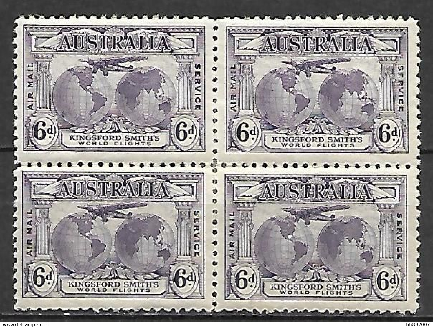 AUSTRALIE   -    Aéros  -    1931.   Y&T N° 3 * En Bloc De 4.  . Avion - Mint Stamps