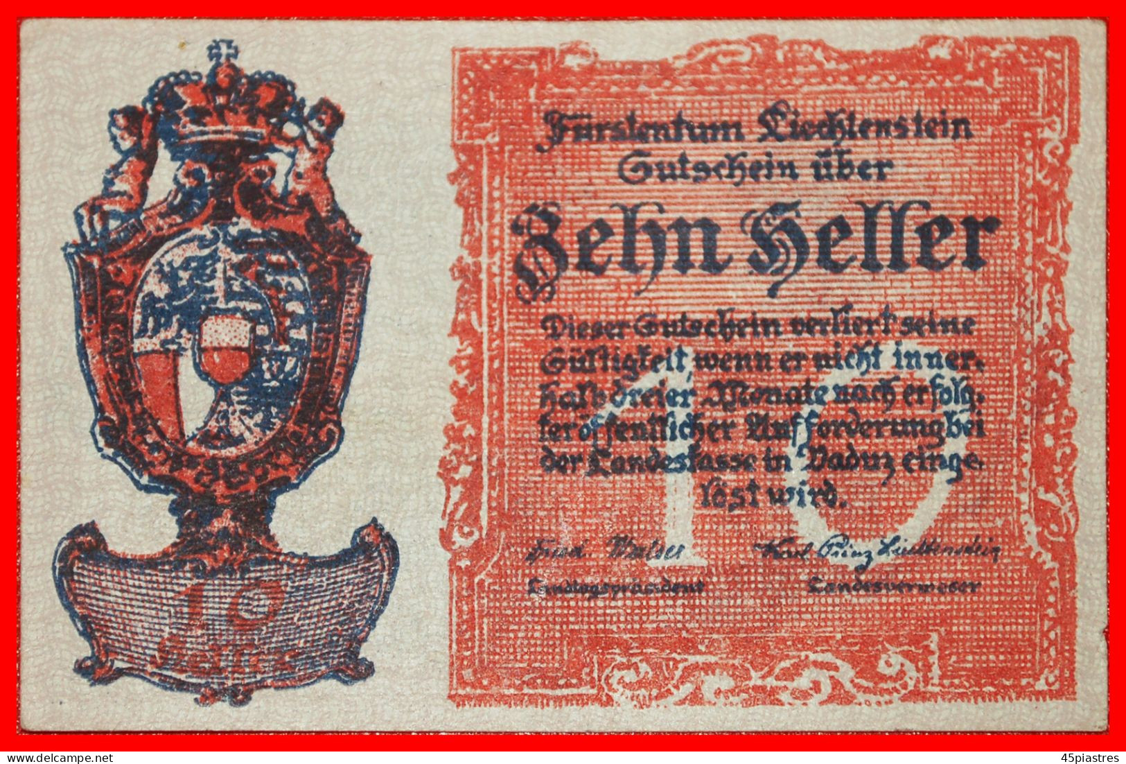 * VADUZ: LIECHTENSTEIN  10 HELLER (1920) CRISP! UNCOMMON! · NO RESERVE! - Liechtenstein