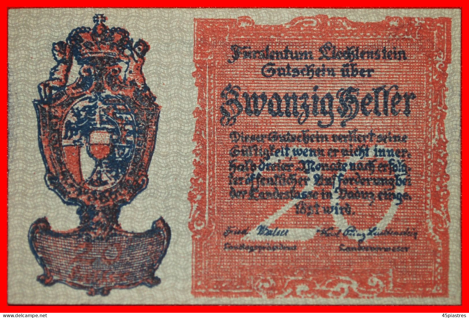 * VADUZ CASTLE: LIECHTENSTEIN  20 HELLER (1920) UNC CRISP! UNCOMMON! · NO RESERVE! - Liechtenstein