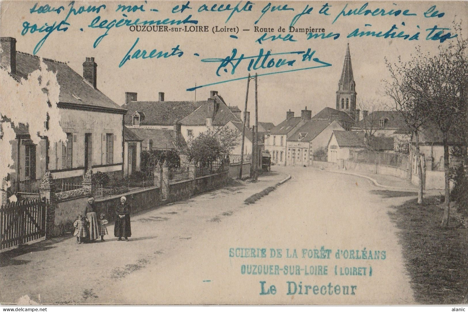 CPA-45- OUZOUER Sur LOIRE-ROUTE DE DAMPIERRE-Animée- -CIRCULEE- -ATTENTION !!!PUBLICITE  En L'état - Ouzouer Sur Loire