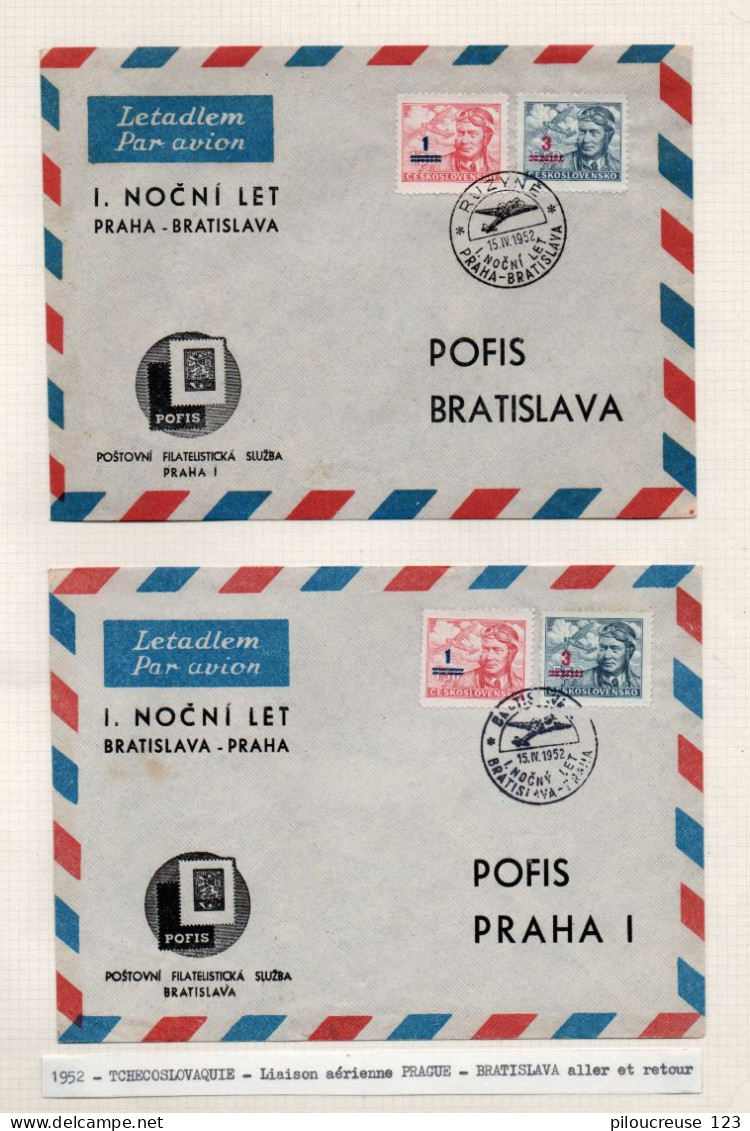 Enveloppes - Liaison Aérienne  - PRAGUE - BRATISLAVIA - Aller Et Retour 15/04/1952 - Luchtpost