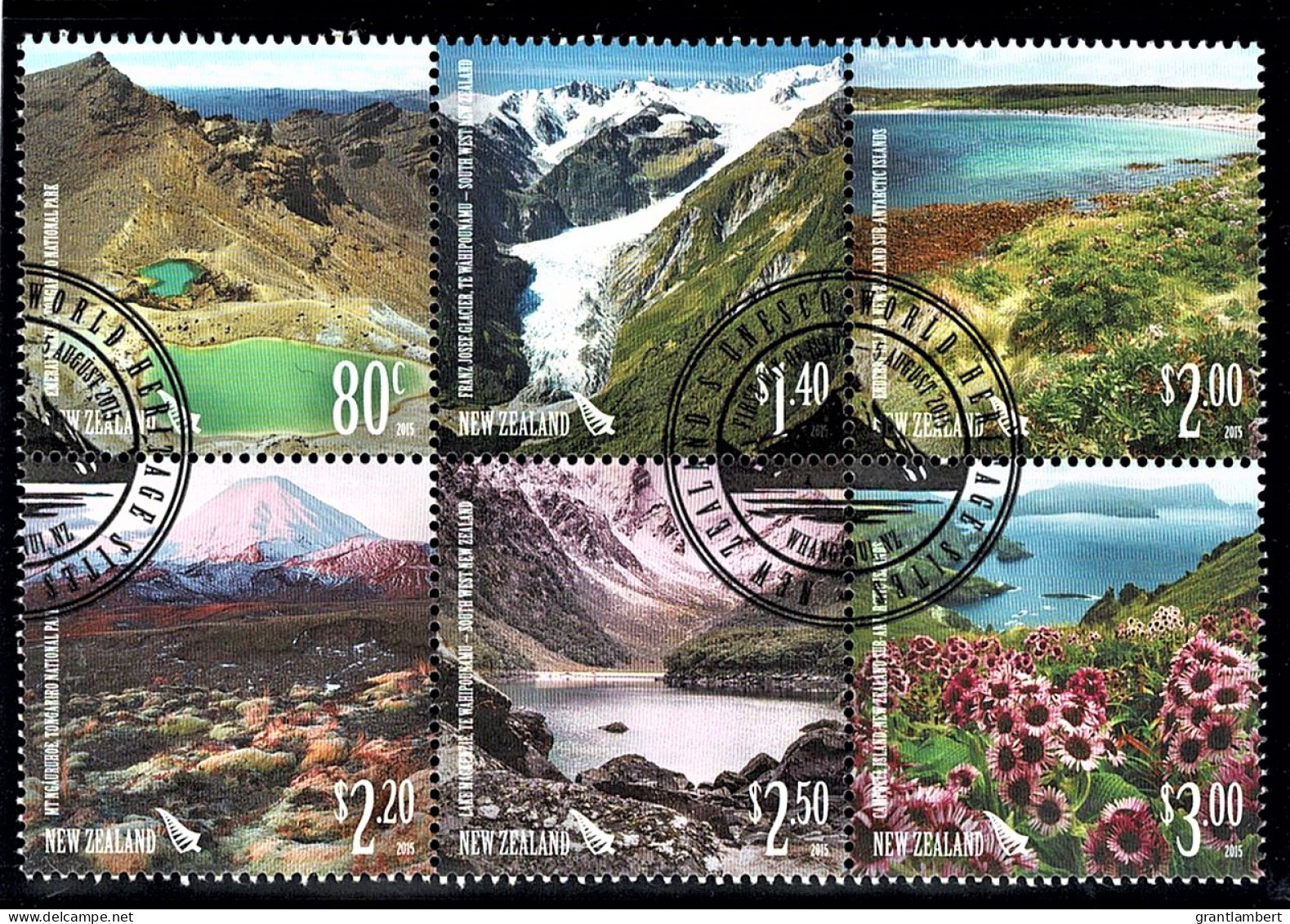 New Zealand 2015 UNESCO World Heritage Sites Set As Block Of 6 Used - Usados