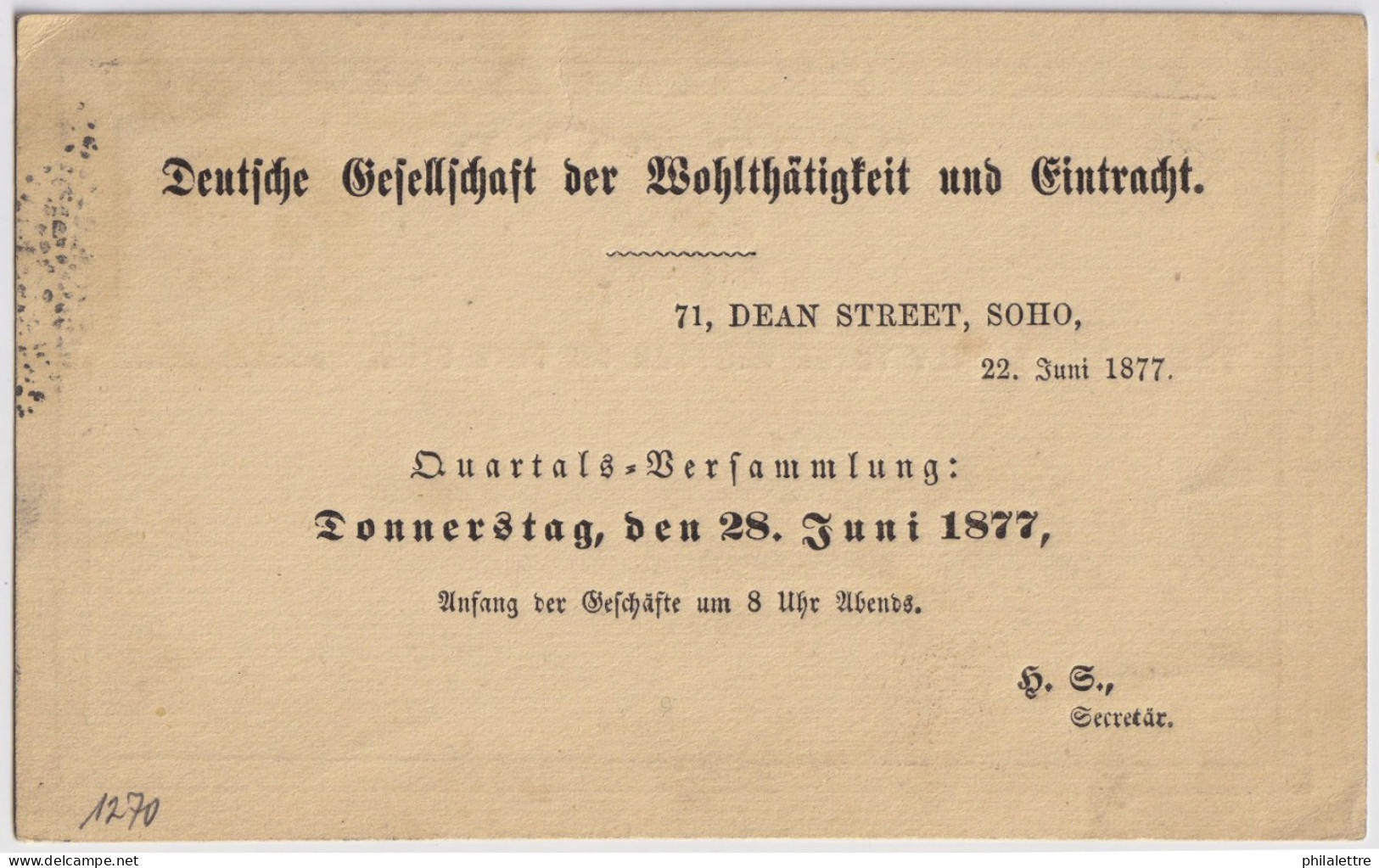 GB - 1877 - 1/2d Lilac Re-Printed Postal Card Mi.P2 Cancelled LONDON NW Duplex (NW15) To London E.C. - Stamped Stationery, Airletters & Aerogrammes