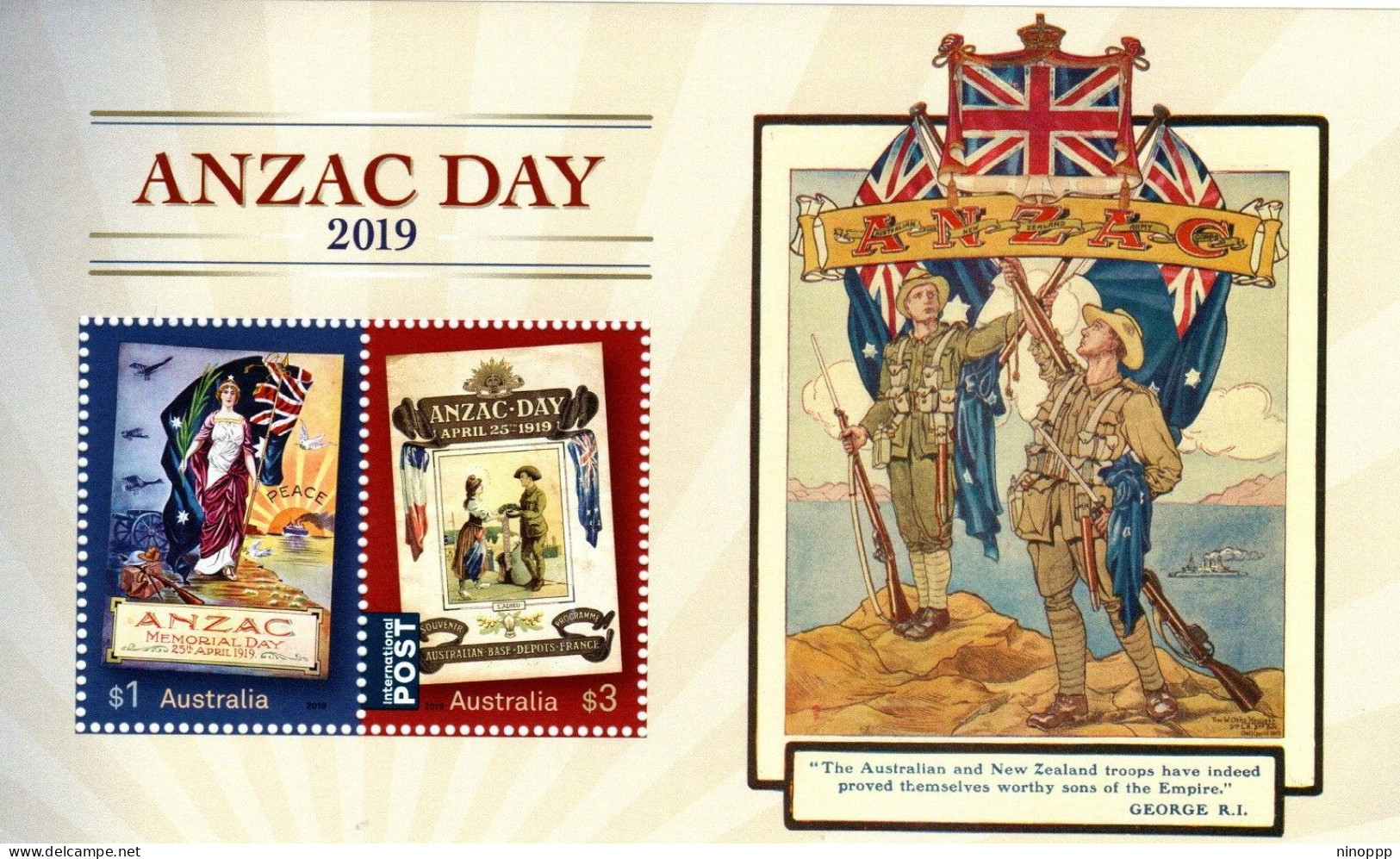Australia ASC 3643MS  2019 ANZAC Day Souvenir Sheet,MNH - Other & Unclassified