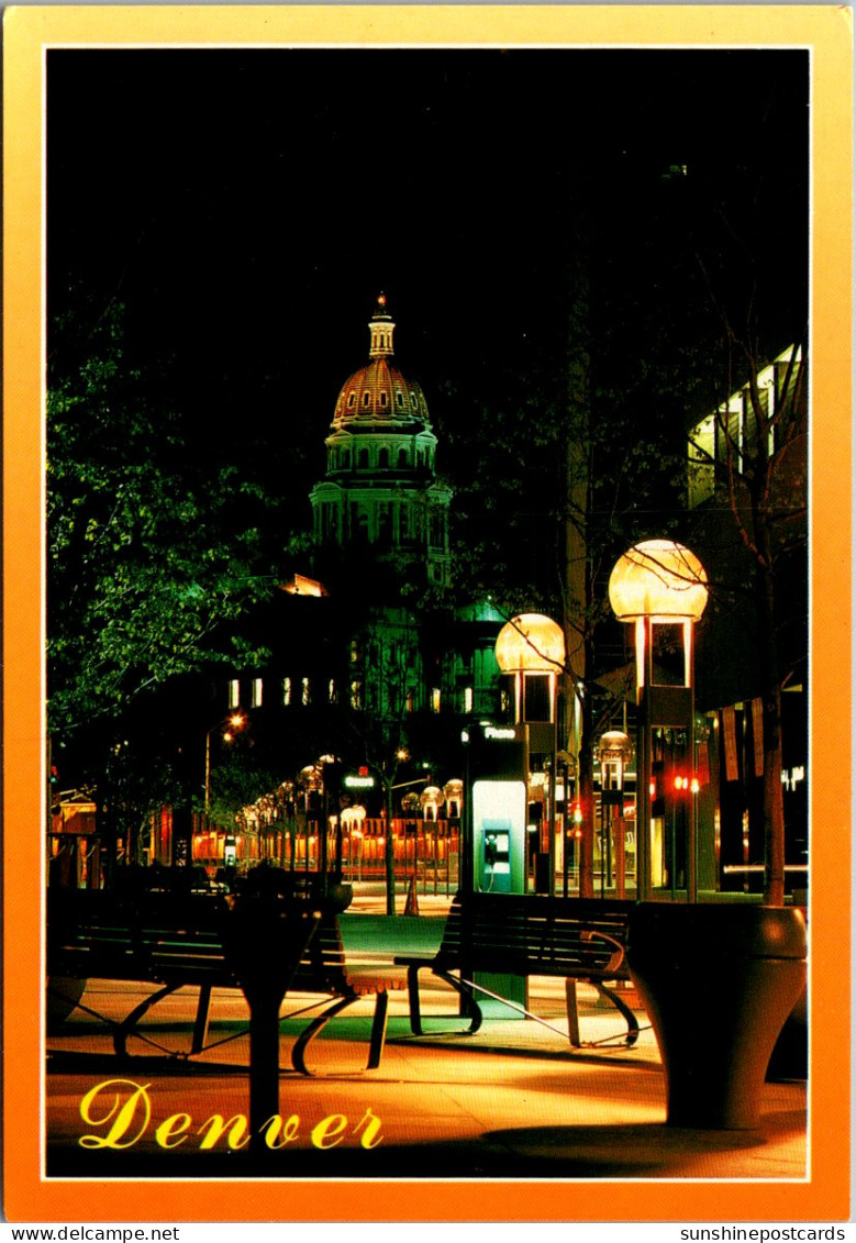 Colorado Denver The 16th Street Mall Looking Towards The State Capitol At Night - Denver