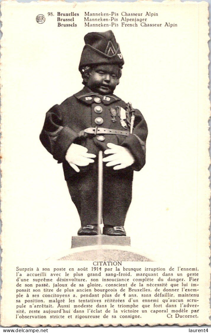 (2 P 54)  VERY OLD - B/w - Bruxelles / Brussels - Mannekin Pis Famous Statue - En Chasseur Alpin Français - Hawaï