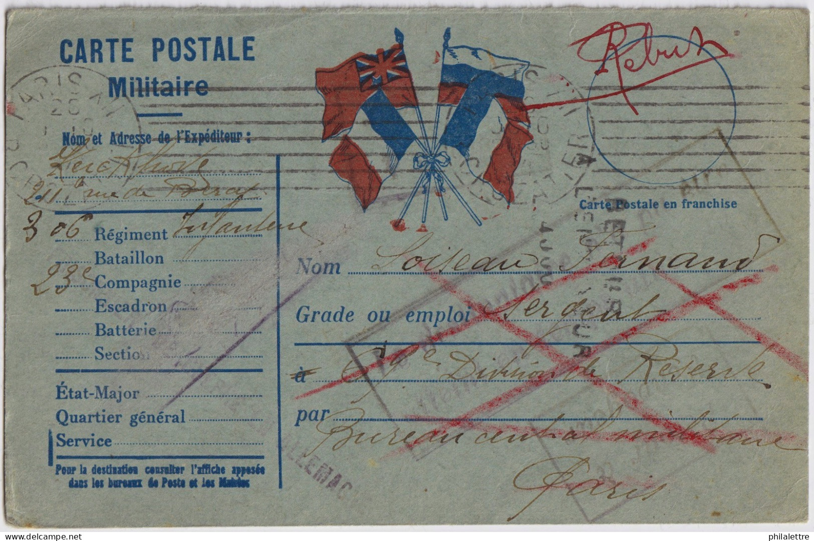 FRANCE - 1914 (23 Oct.) - Carte FM (moitié De Carte Avec Réponse) De Paris Pour Un Militaire Et Retour (prisonnier) - Guerra De 1914-18