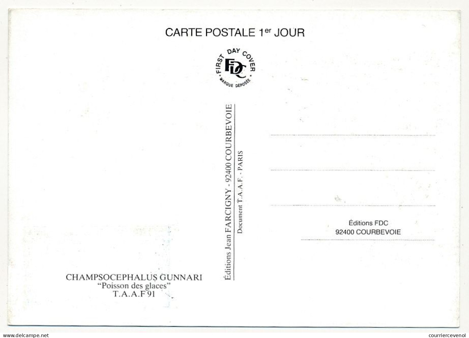 TAAF - Carte Maximum 7,80F Poisson Des Glaces - Alfred Faure Crozet - 1/1/1991 - Brieven En Documenten