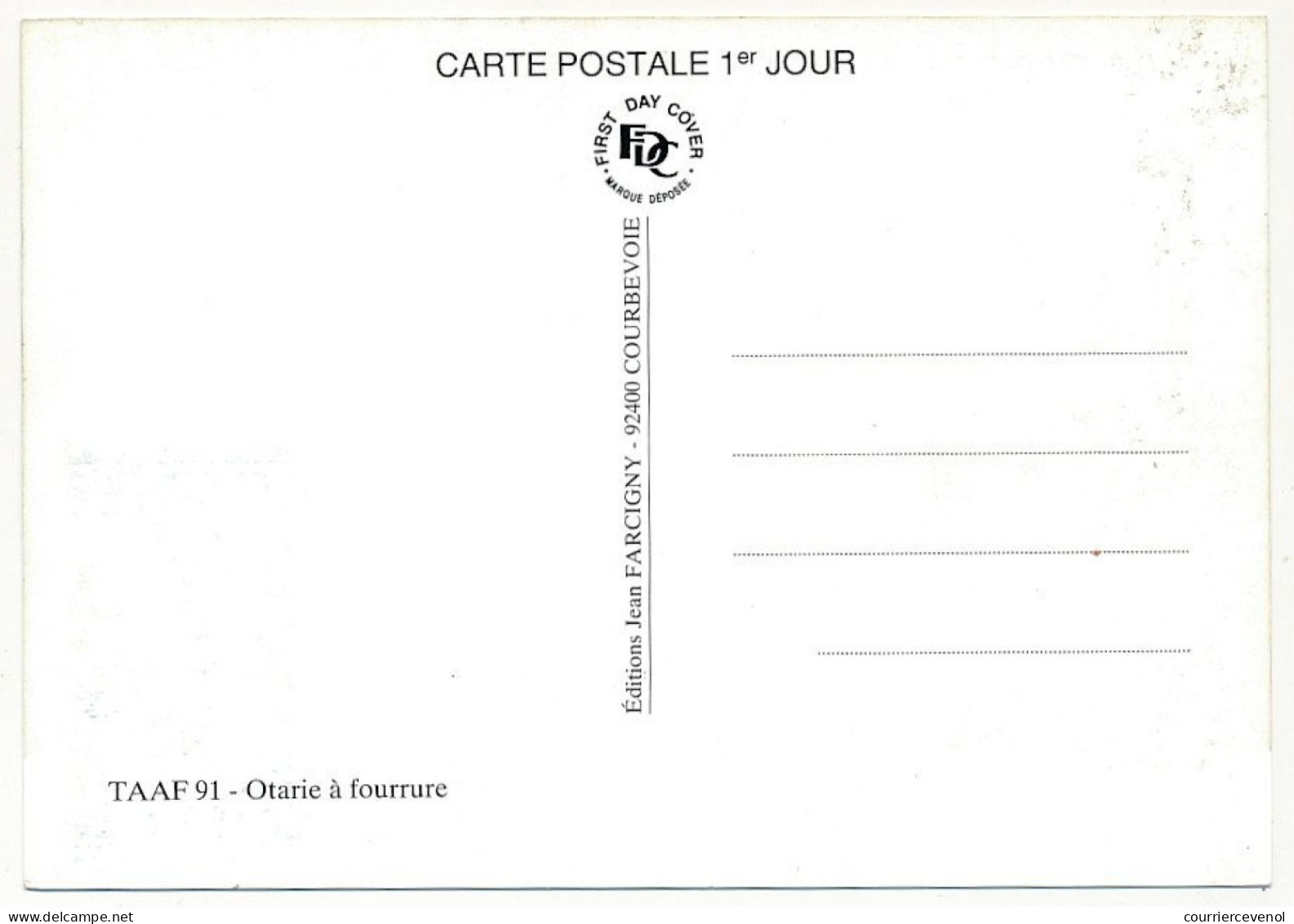 TAAF - Carte Maximum 3,60 Otarie à Fourrure - Port Aux Français Kerguelen 1/1/1991 - Briefe U. Dokumente