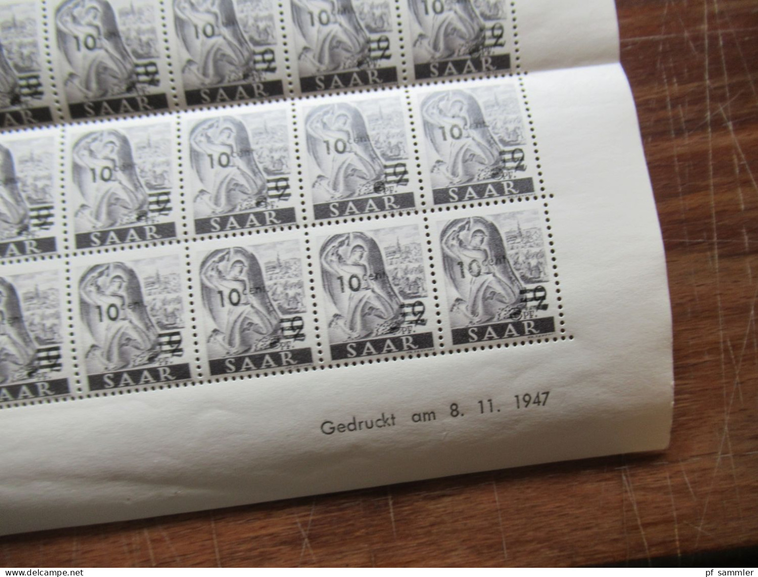 Saarland 1947 Mi-Nr.226 II ** / Postfrisch Kompletter Bogen Mit Druckdatum Und Mit Abklatsch Rückseitig! Abart! - Unused Stamps