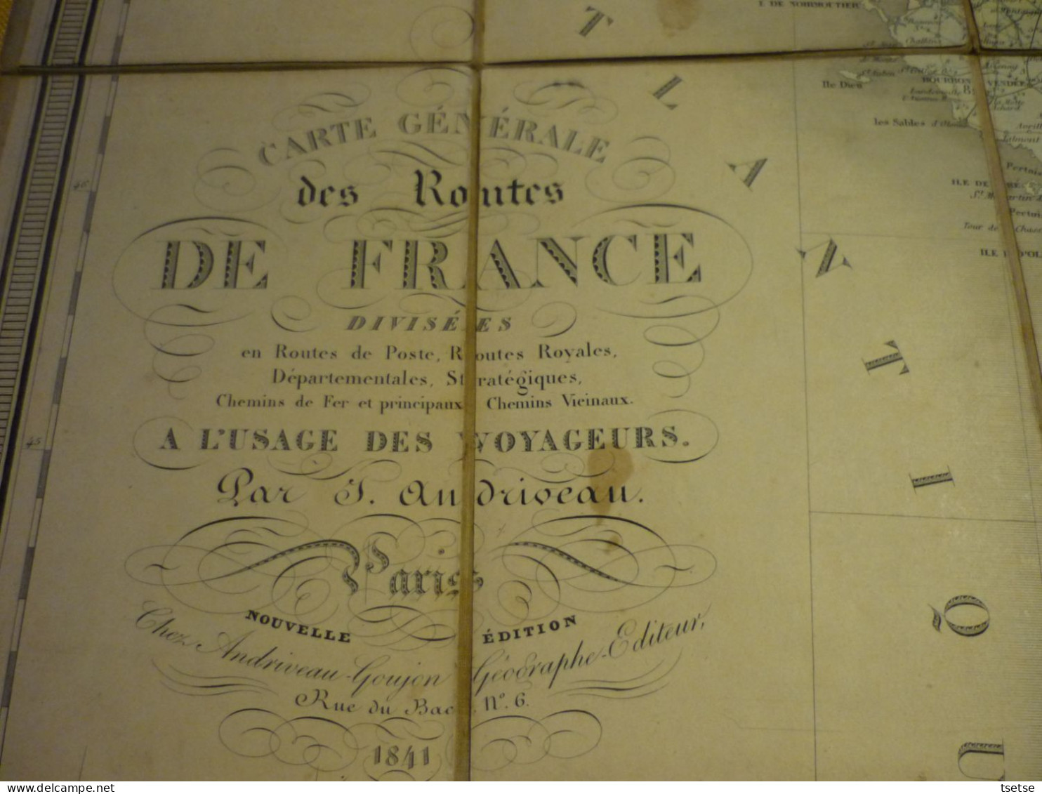 Carte Routière De France / Année 1841 ... Sur Toile / Routes Royales , Des Postes , Chemin Vicinaux Et De Fer , Etc - Strassenkarten