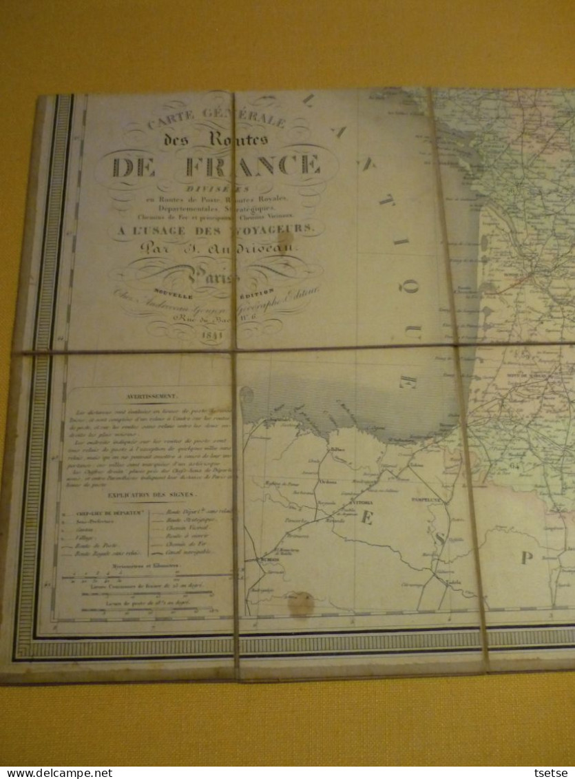 Carte Routière De France / Année 1841 ... Sur Toile / Routes Royales , Des Postes , Chemin Vicinaux Et De Fer , Etc - Strassenkarten