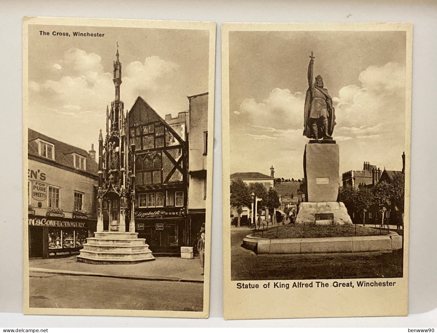 Lot Of 2, The Cross, Statue Of King Alfred The Great, Winchester Hampshire Postcard - Winchester