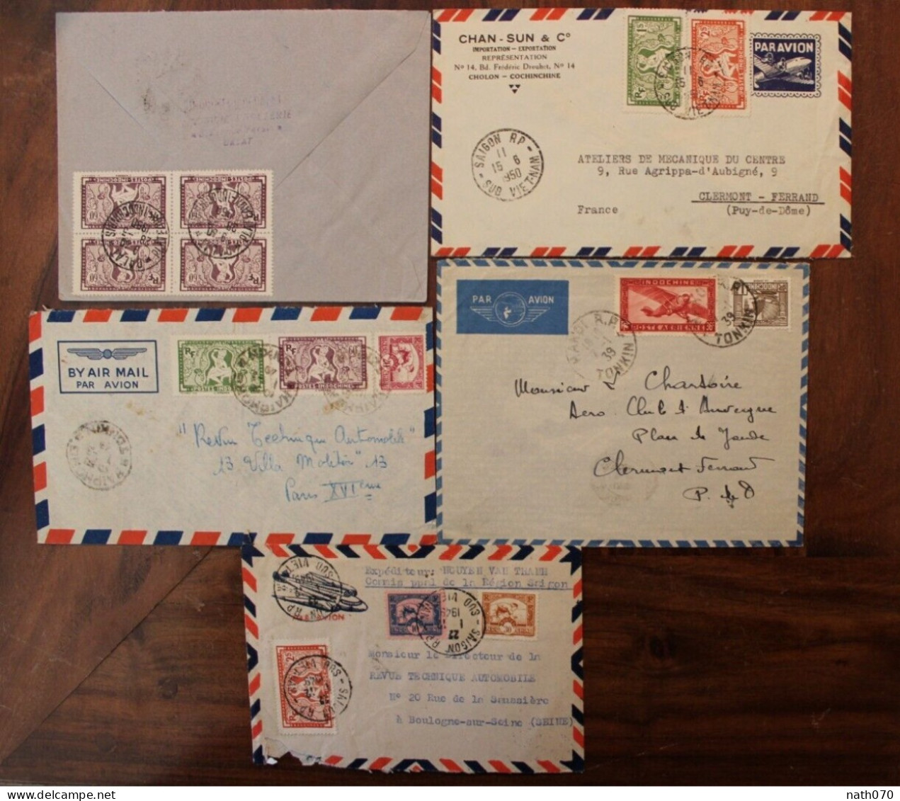 Lot 5 Enveloppes Indochine France Cover Colonie French Indo China Viet Nam Vietnam Air Mail Poste Aérienne - Briefe U. Dokumente