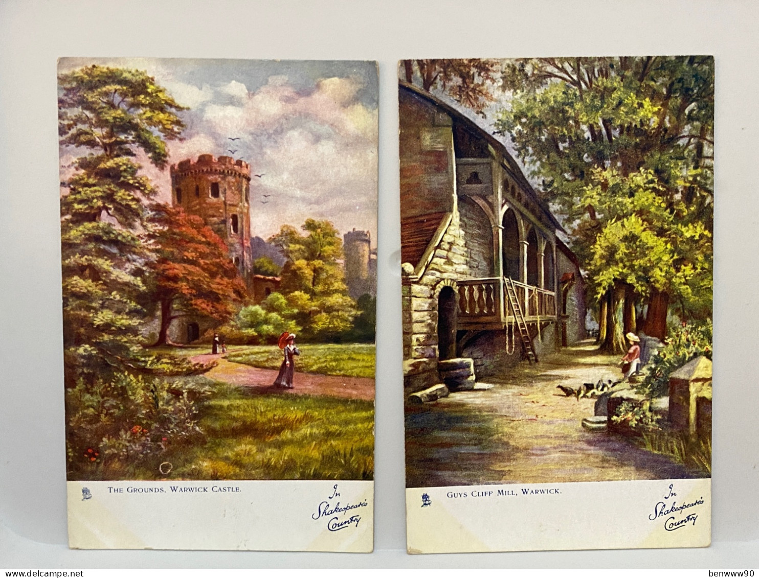 Lot Of 2, Guys Cliff Mill, The Grounds, Warwick Castle, Warwickshire Postcard, Raphael Tuck & Sons - Warwick