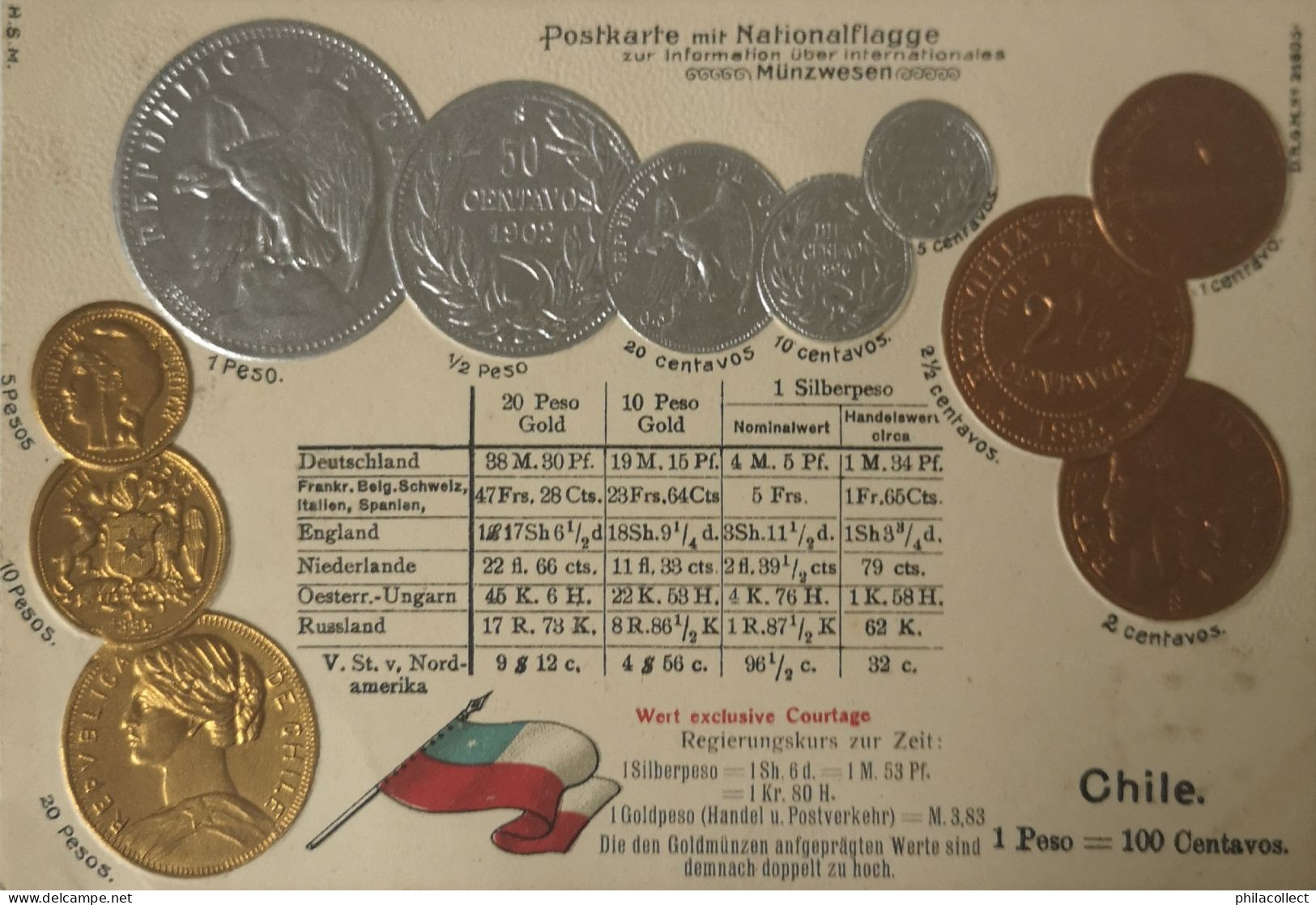 Chile // Münzkarte Prägedruck - Coin Card Embossed  19?? - Chili