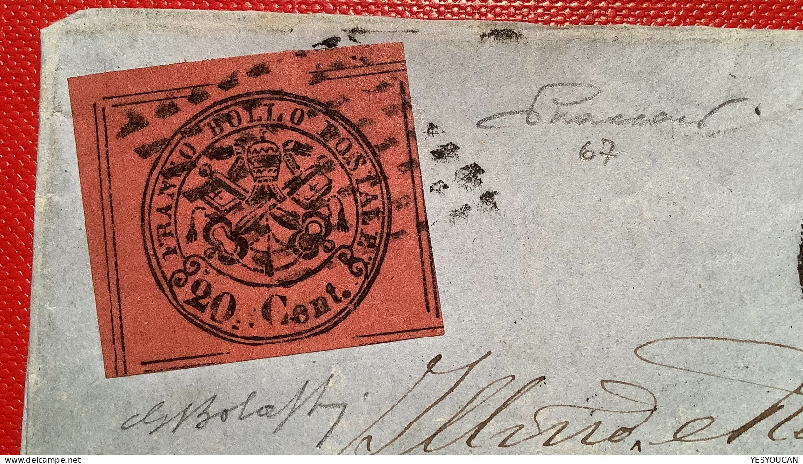 Stato Pontificio Sa.18 LUSSO ANGOLI DI FOGLIO (EX PROVERA)ROMA1868 Lettera>ANTEGNATE BERGAMO (Pontifical States XF Cover - Stato Pontificio