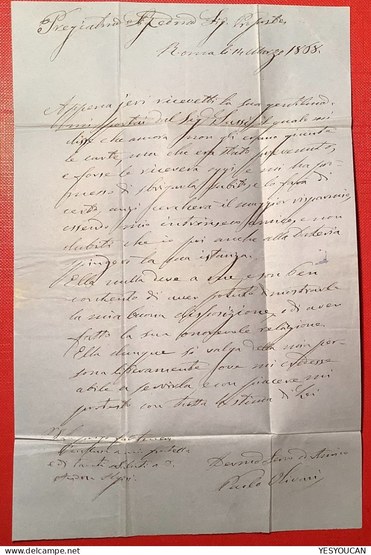 Stato Pontificio Sa.18 LUSSO ANGOLI DI FOGLIO (EX PROVERA)ROMA1868 Lettera>ANTEGNATE BERGAMO (Pontifical States XF Cover - Stato Pontificio