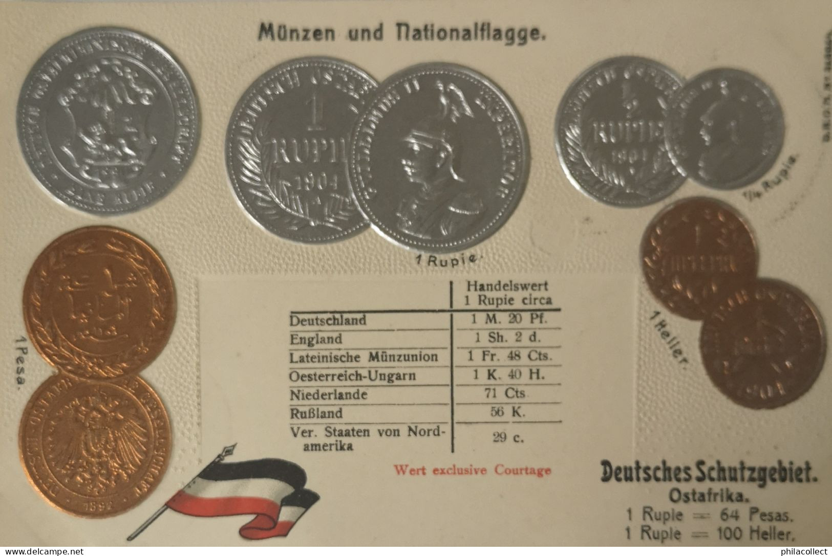 Deutsches Schutzgebiet Ostafrika - DOA // Münzkarte Prägedruck - Coin Card Embossed  19?? - Monnaies (représentations)