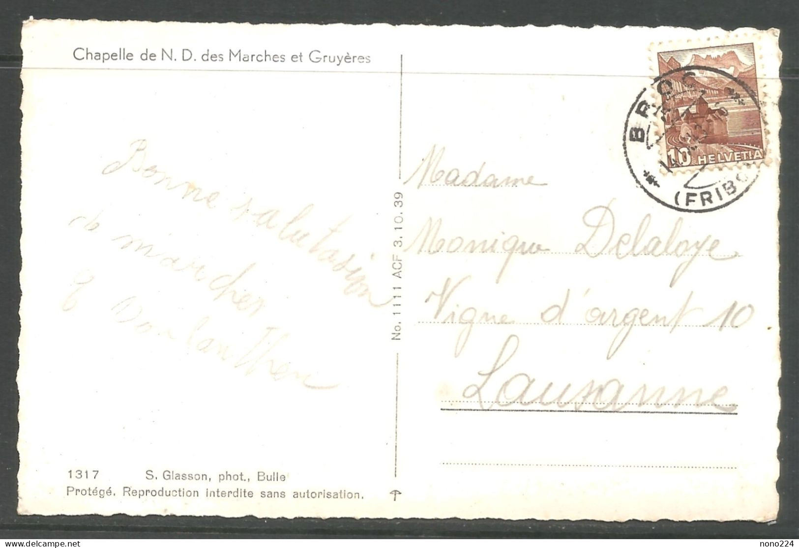 Carte P De 1943 ( Chapelle De N.D. Des Marches Et Gruyères ) - Chapelle