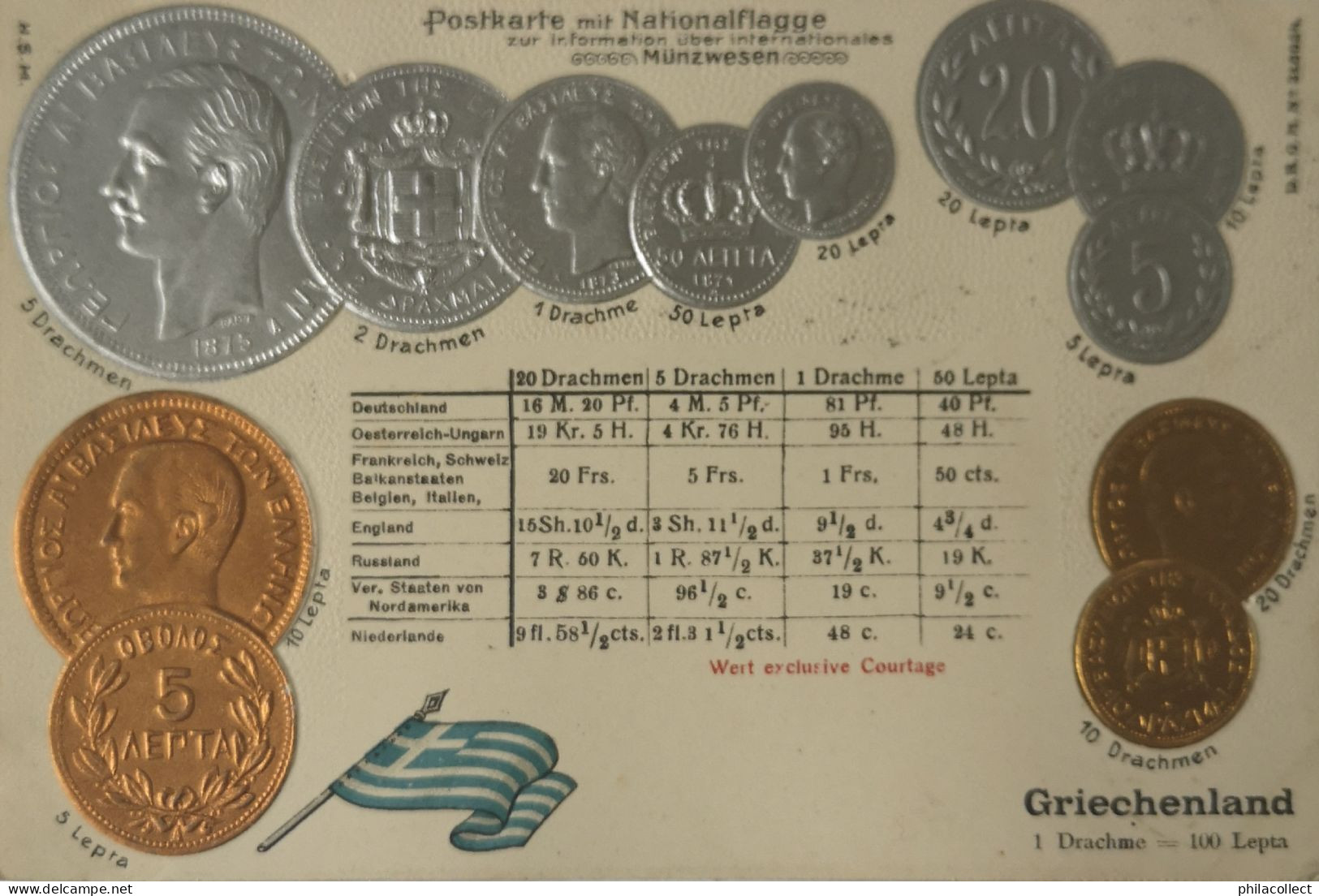 Griechenland - Greece // Münzkarte Prägedruck - Coin Card Embossed  19?? - Monnaies (représentations)