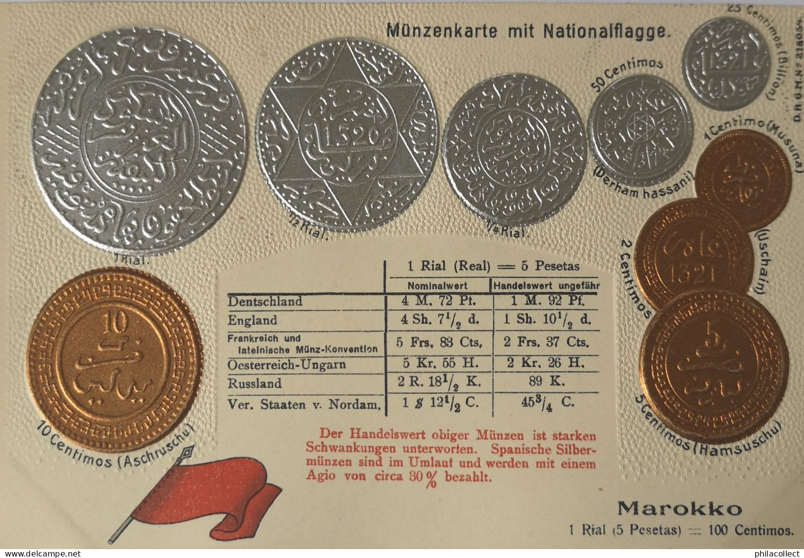 Marokko - Maroc  // Münzkarte Prägedruck - Coin Card Embossed  19?? - Monnaies (représentations)