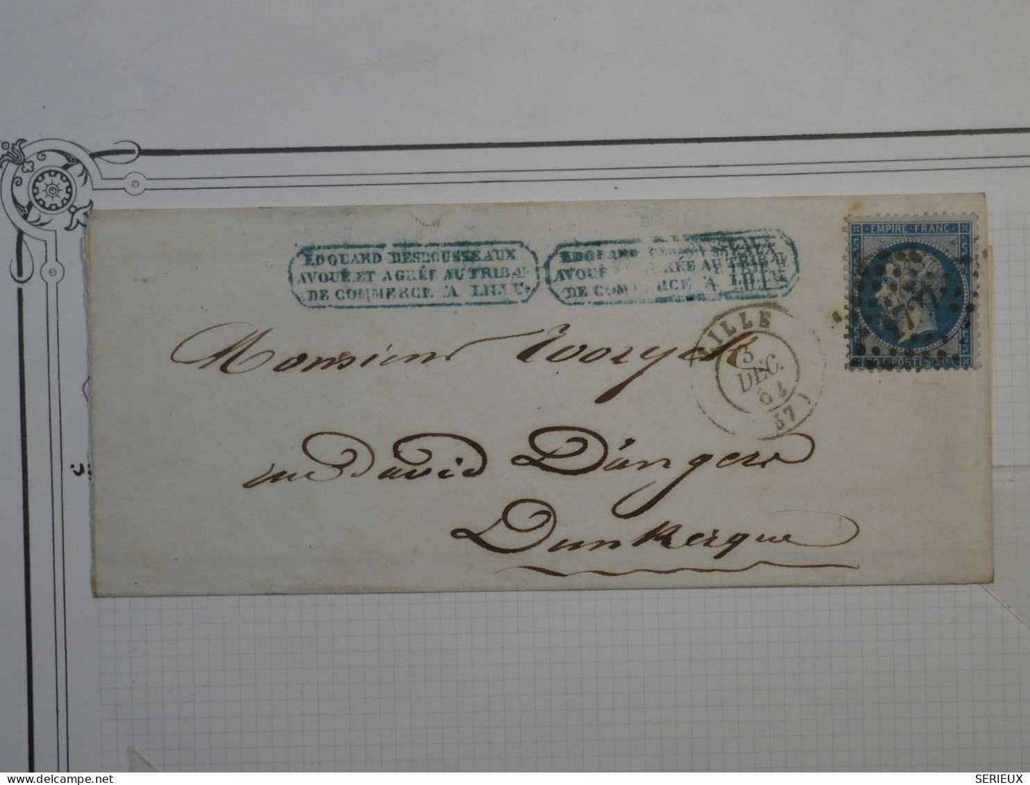 BP 16 FRANCE BELLE  LETTRE   1864  LILLE A DUNKERQUE  +NAPOLEON N°22  +AFFR. INTERESSANT++ - 1862 Napoléon III.