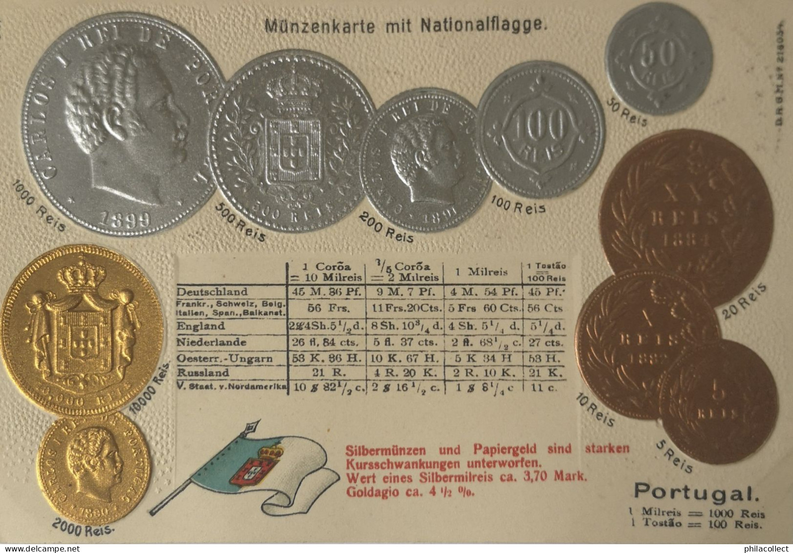 Portugal  // Münzkarte Prägedruck - Coin Card Embossed  19?? - Münzen (Abb.)