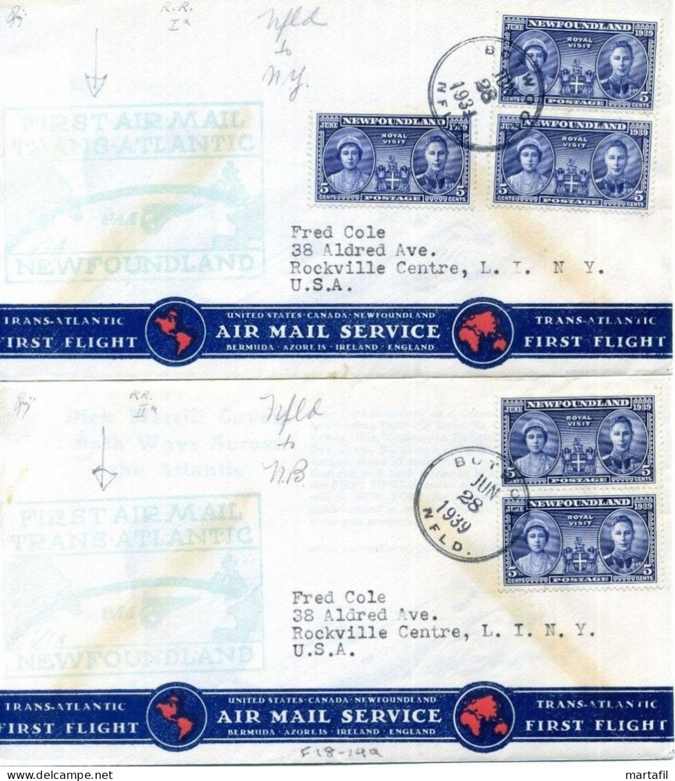 Jun.28.1939 Air Mail Service TRANS-ATLANTIC FIRST FLIGHT NEWFOUNDLAND (NEW YORK & SHEDIAC CANADA) - 1908-1947