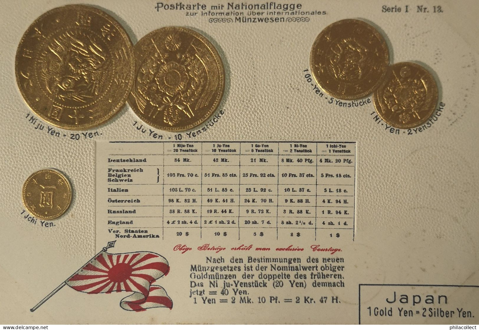 Japan Serie 1 No. 13 // Münzkarte Prägedruck - Coin Card Embossed  19?? - Autres & Non Classés
