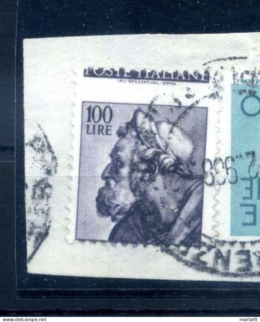 Repubblica Varietà - Michelangiolesca 100 Lire DENTELLATURA SPOSTATA USATO Su Frammento + Espresso - Errors And Curiosities