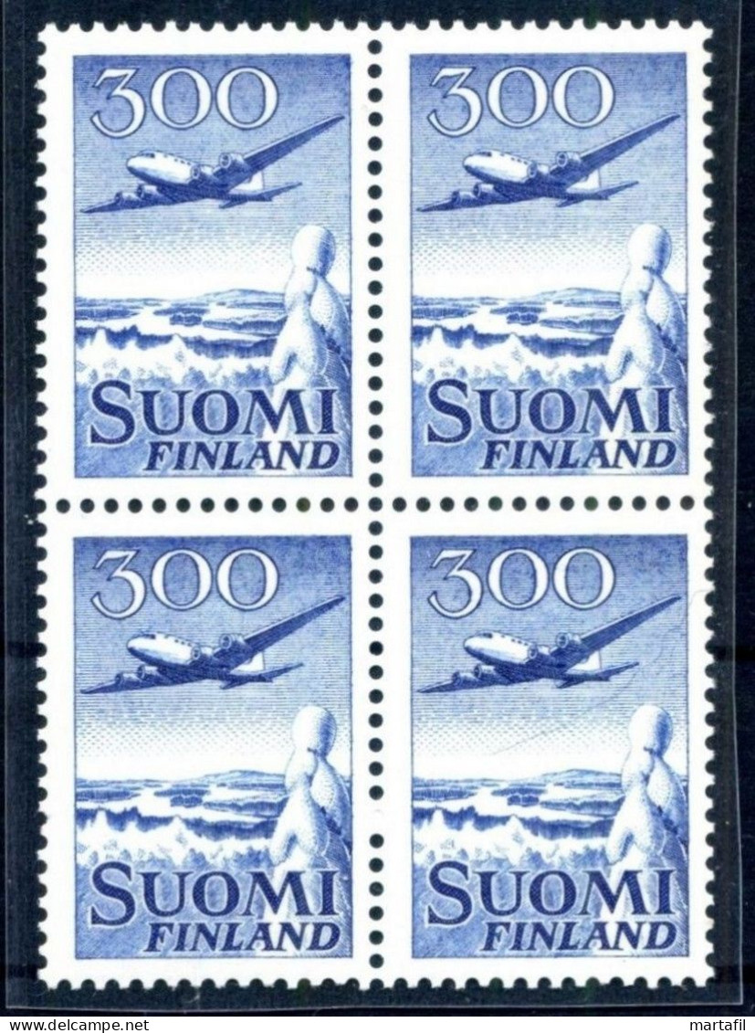 1958 FINLANDIA Finland SET MNH ** Posta Aerea N.4 BLOCCO DI 4 (quartina) - Ongebruikt