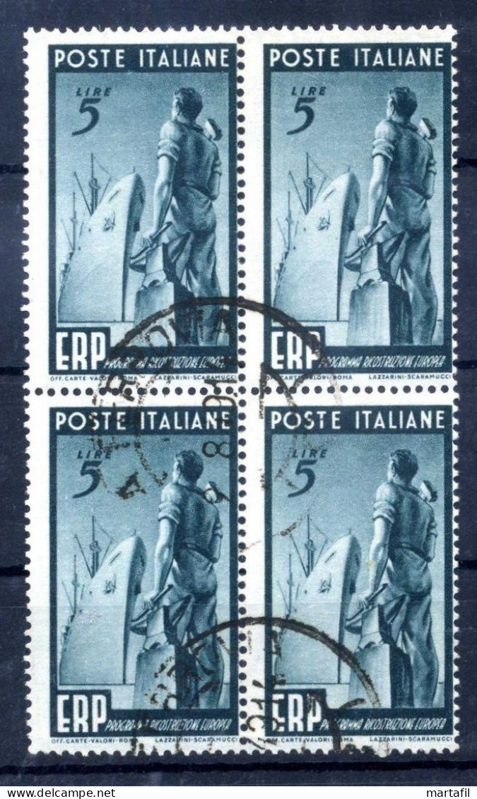 1949 Repubblica Italia ERP USATO 5 Lire Blocco Di 4 - 1946-60: Gebraucht