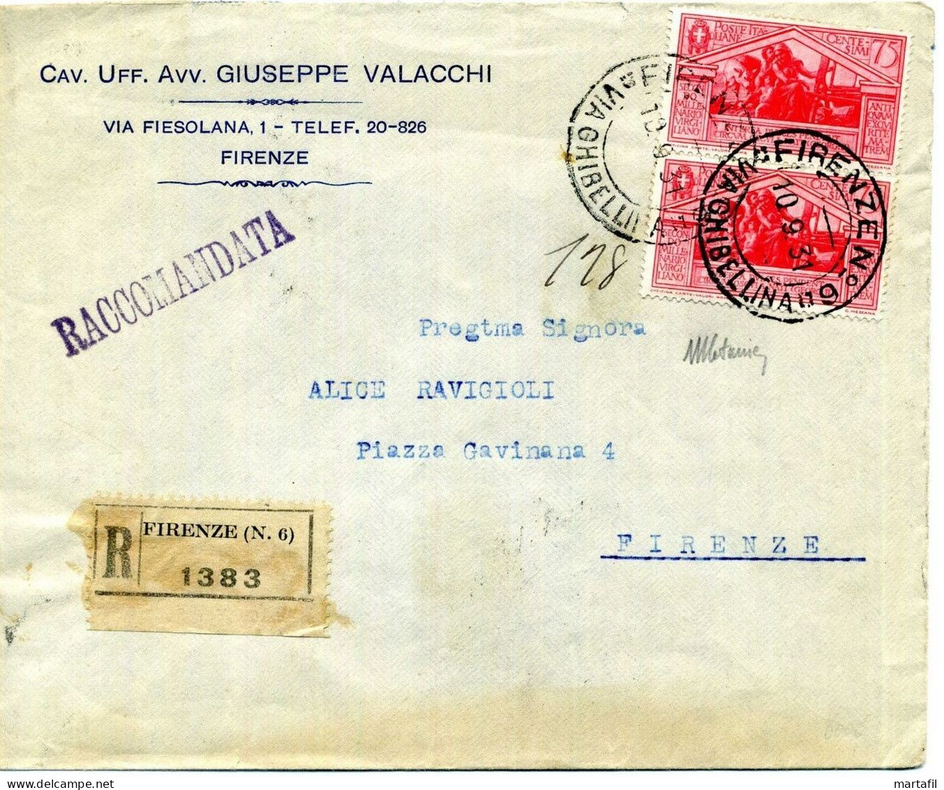 1931 Busta Da FIRENZE N° 6 VIA GHIBELLINA Per FIRENZE PIAZZA GAVINANA Firmata - Poststempel