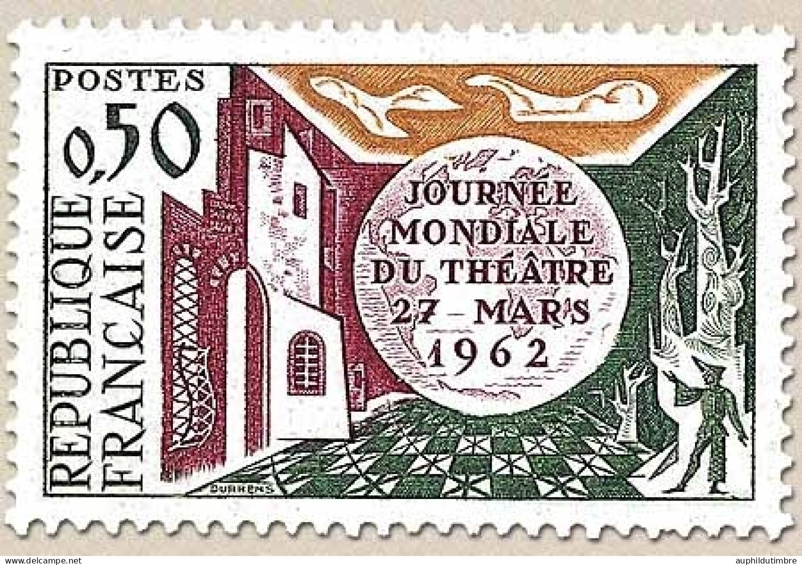 Journée Mondiale Du Théâtre. 50c. Vert Foncé, Jaune Et Carmin Y1334 - Nuovi
