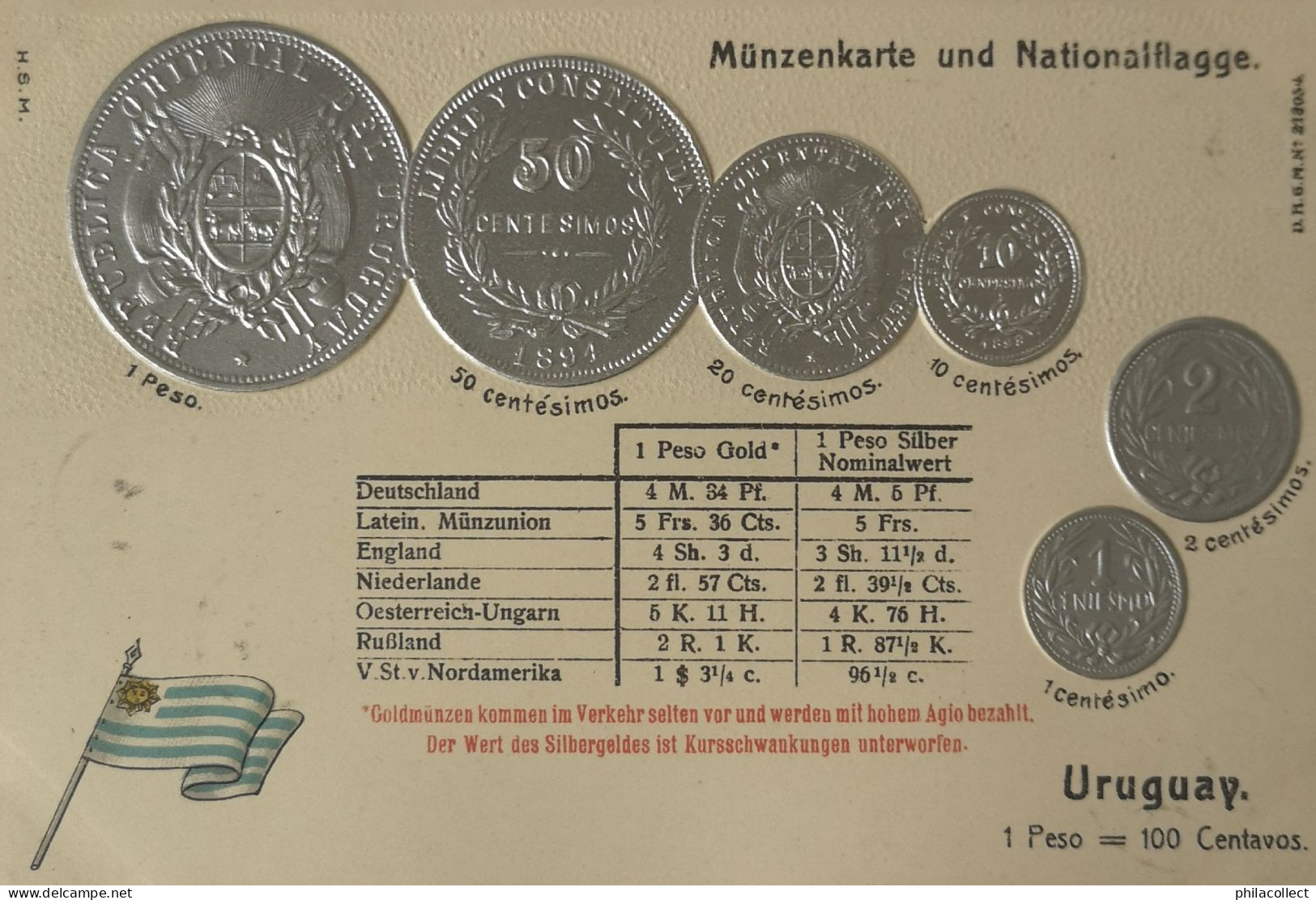 Uruguay // Münzkarte Prägedruck - Coin Card Embossed  19?? - Uruguay