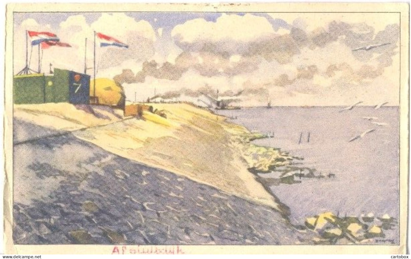 Afsluitdijk (reclameplaatje Hille Beschuit) 2 X Scan - Den Oever (& Afsluitdijk)