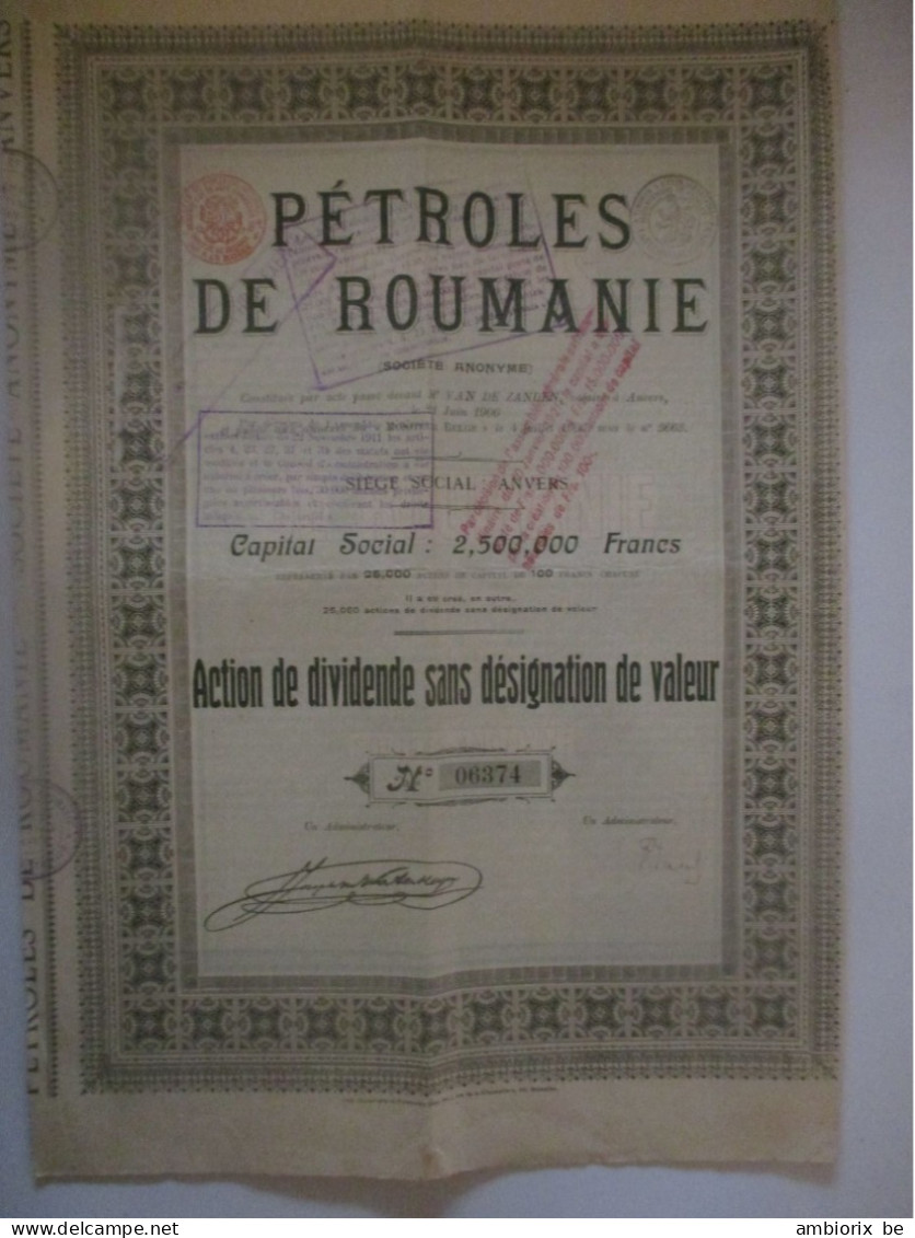 Pétroles De Roumanie - Action De Dividende - 1906 - Pétrole