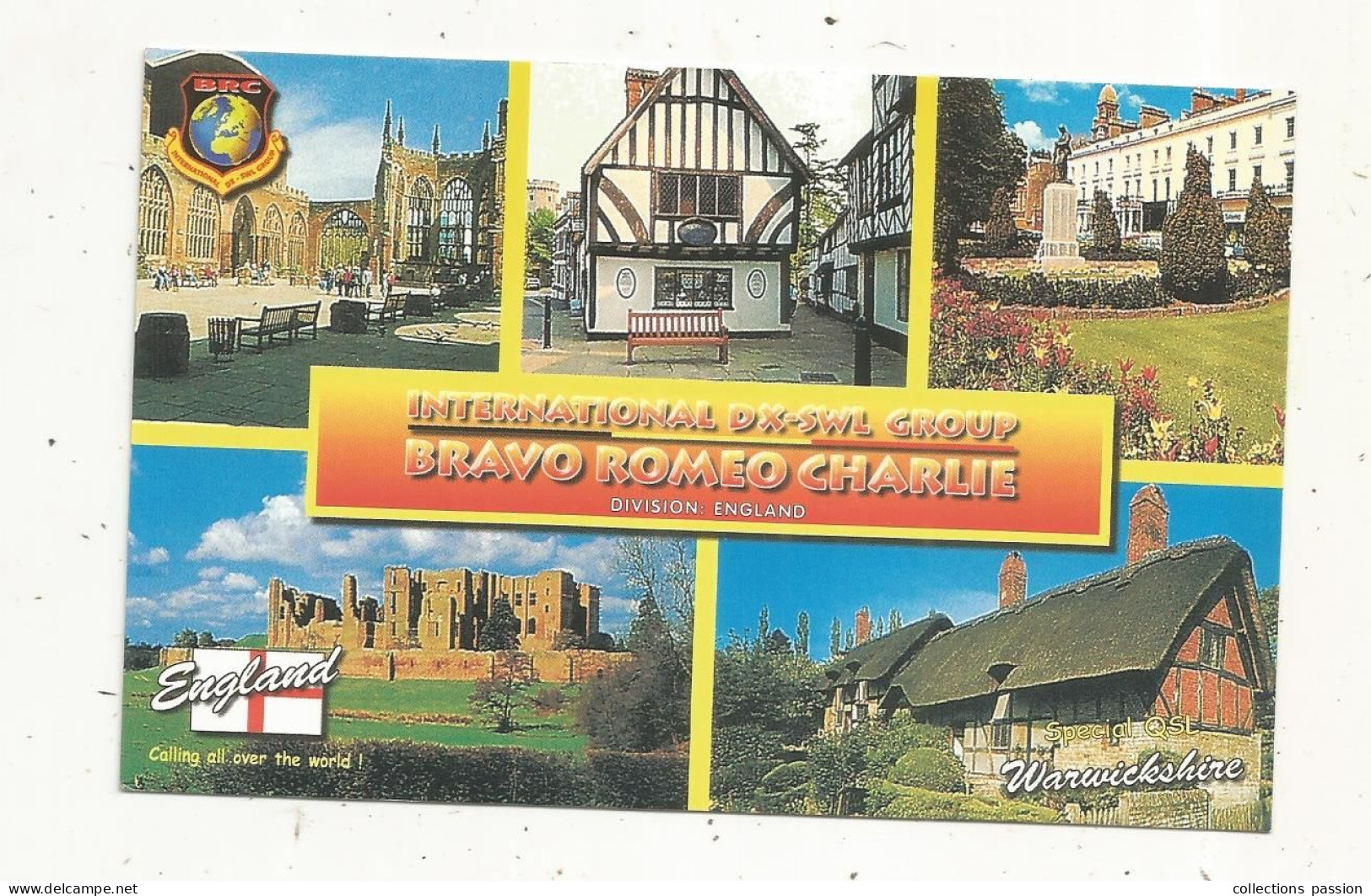 Cp , Carte QSL ,  BRAVO ROMEO CHARLIE, International DX - SWL Group Belgium, ENGLAND,WARWICKSHIRE,  2 Scans - Radio Amatoriale