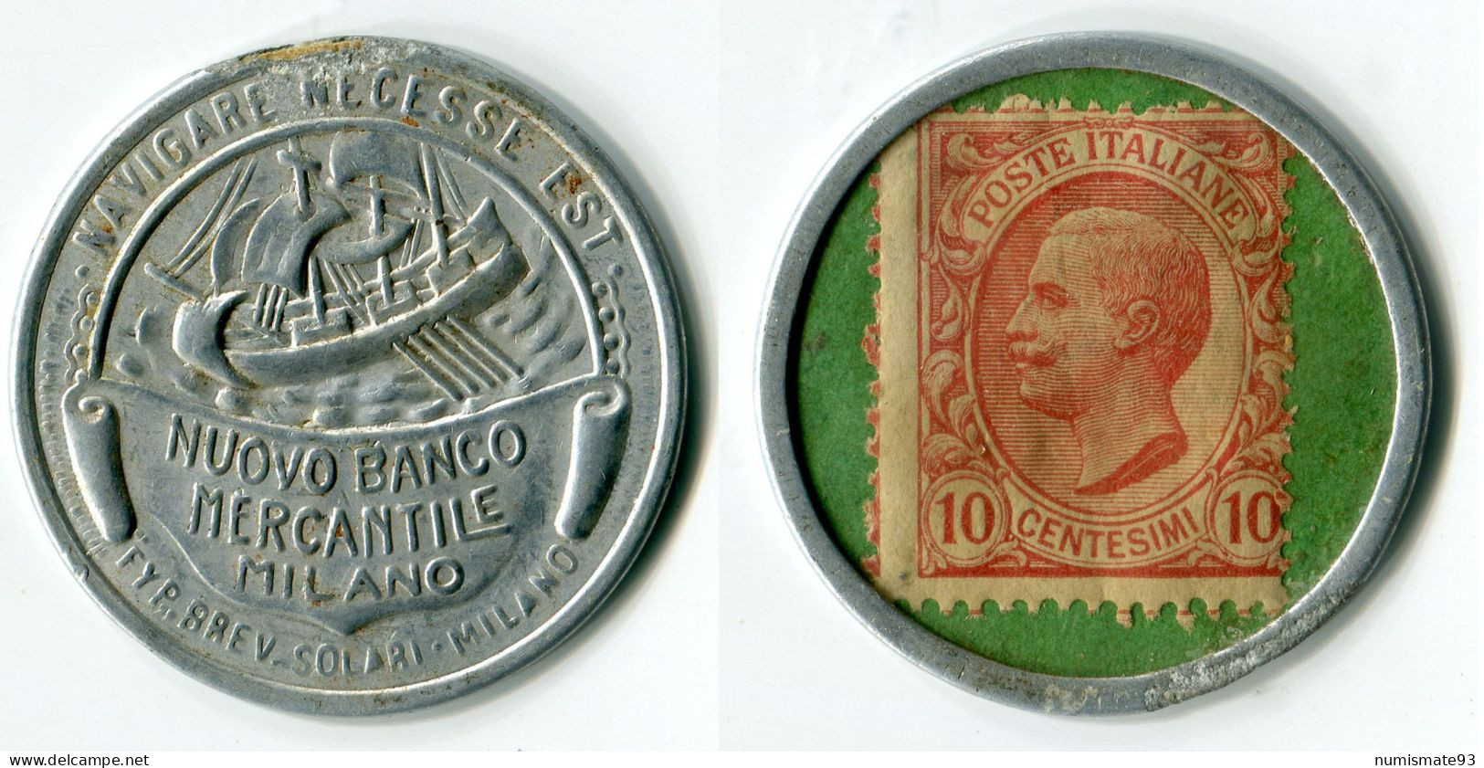 N93-0733 - Timbre-monnaie Nuovo Banco Mercantile 10 Centesimi - Francobollo Moneta - Kapselgeld - Encased Stamp - Noodgeld