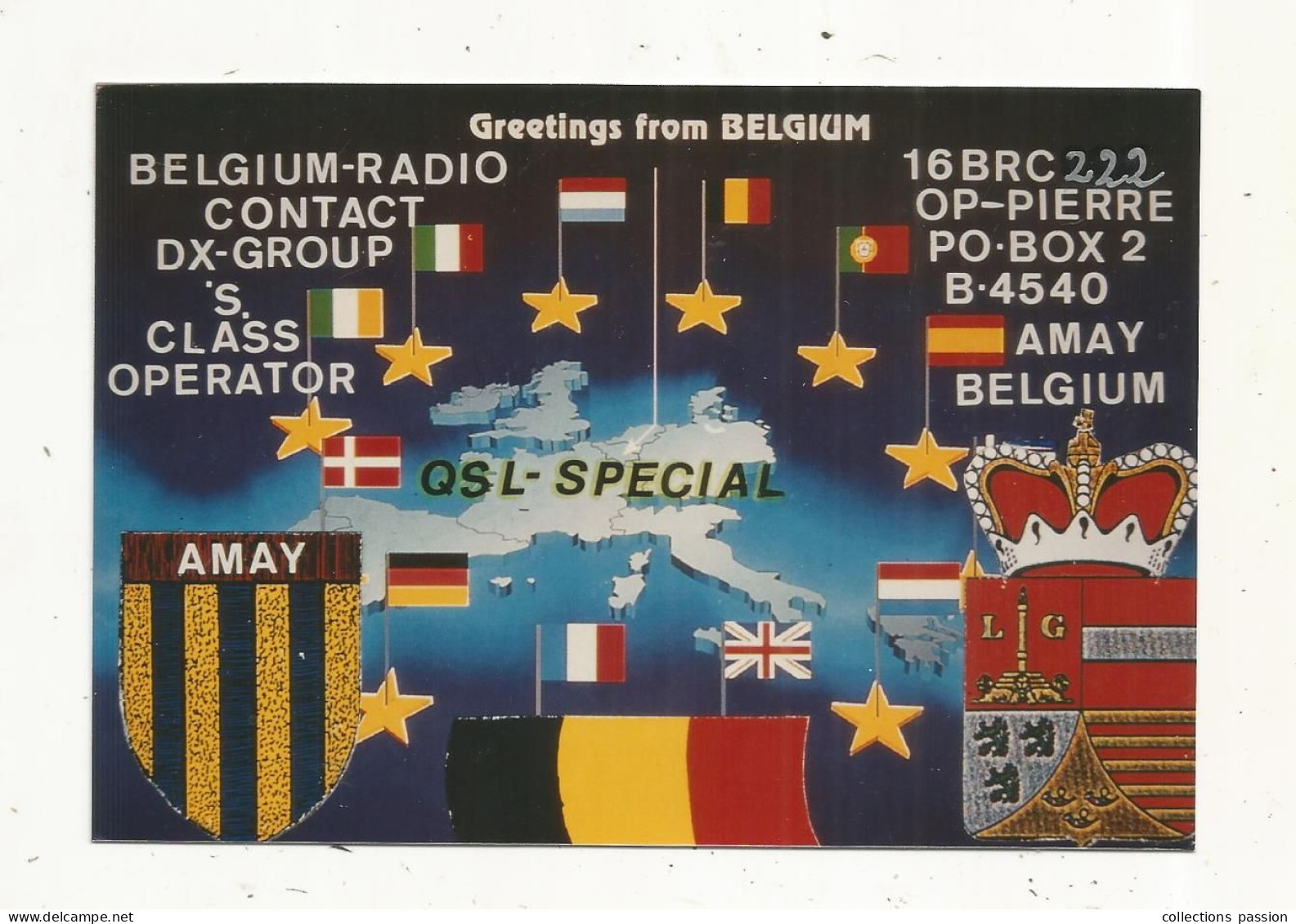 Cp , Carte QSL ,  BRAVO ROMEO CHARLIE, International DX  Group Belgium, AMAY ,BELGIUM,  2 Scans - Radio Amatoriale