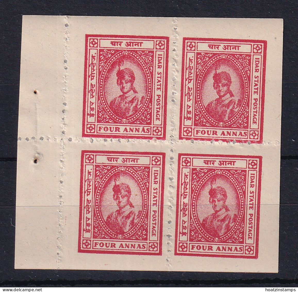 India - Idar: 1944   Maharaja Himmat Singh   SG6    4a    MNH Booklet Pane Of 4 - Idar