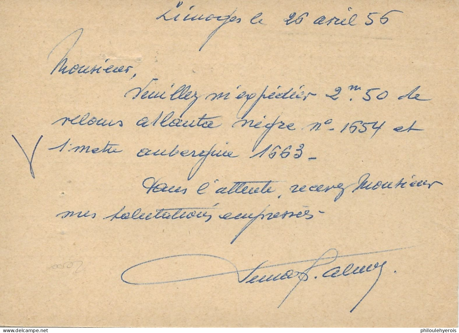 LIMOGES (87) Décoration (flamme Foire Exposition 1956 ) Pour PARIS (75) Carte Lettre N°1010cp1 Cote 5€ - Cartoline-lettere