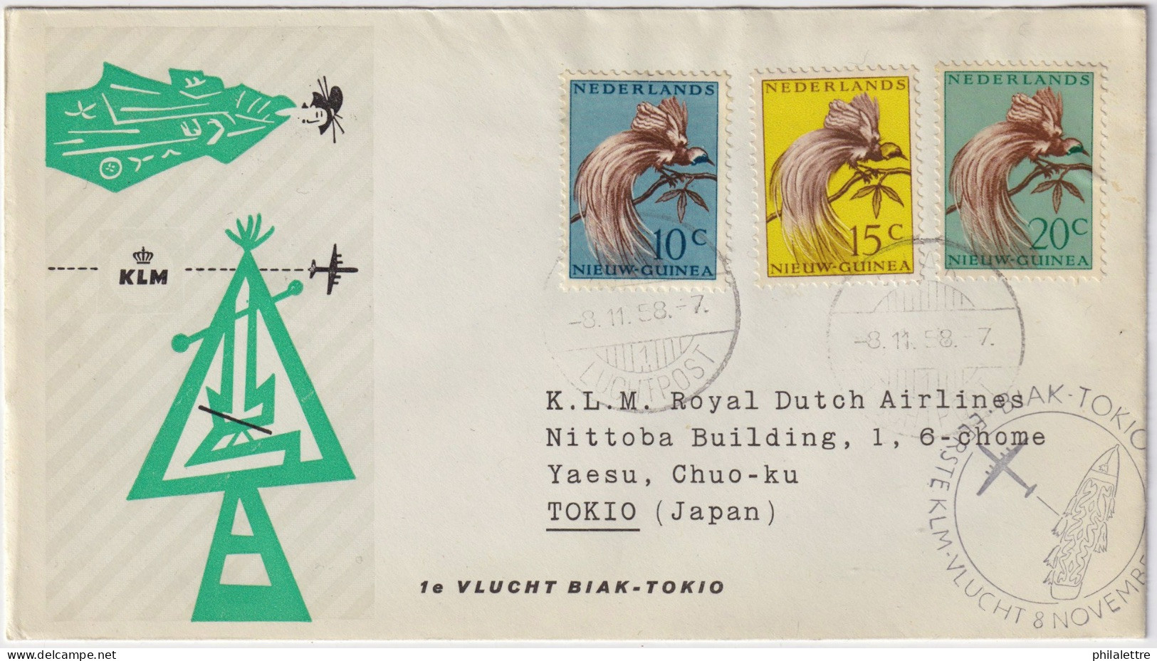 Nlle GUINÉE NÉERLANDAISE / DUTCH NEW GUINEA - 1958 BIAK To TOKYO KLM First Flight Cover - Very Fine - Nederlands Nieuw-Guinea