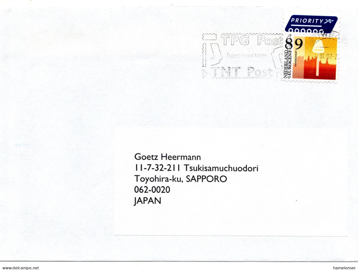 64613 - Niederlande - 2007 - €0,89 Kaasschaaf EF A LpBf NIEUWEGEN - TPG POST ... -> Japan, Klappe Mgl. - Covers & Documents